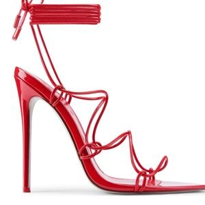 Women's Red Patent Stiletto Ankle-Tie Heels